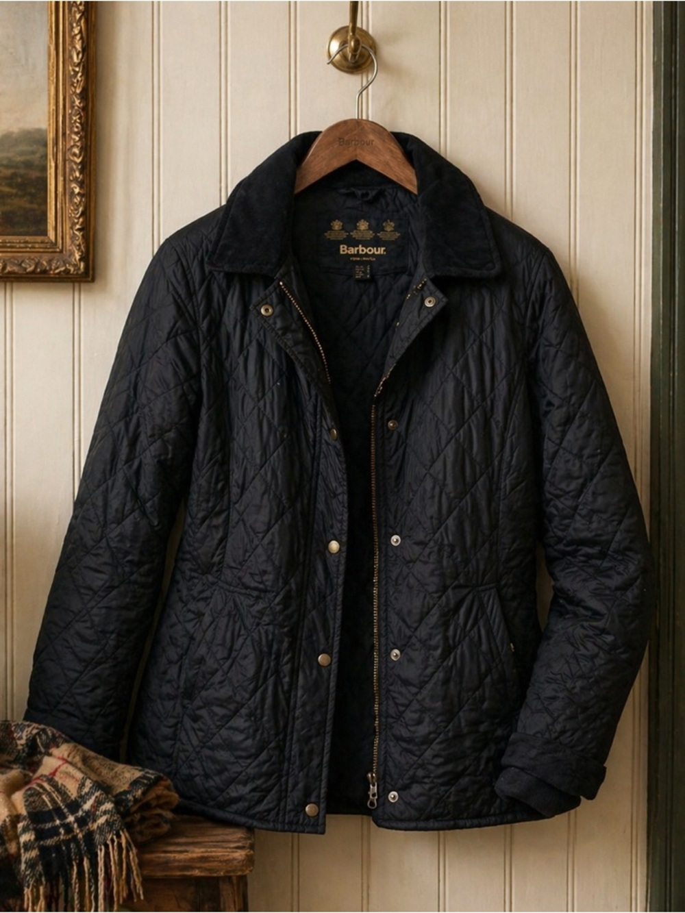 Barbour Black Quilted Jacket Womens US 12 UK 16 Lightweight Coat